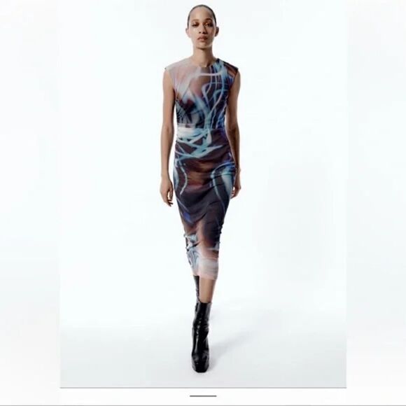 Zara blue blend PRINTED TULLE DRESS ZARA - Picture 12 of 16